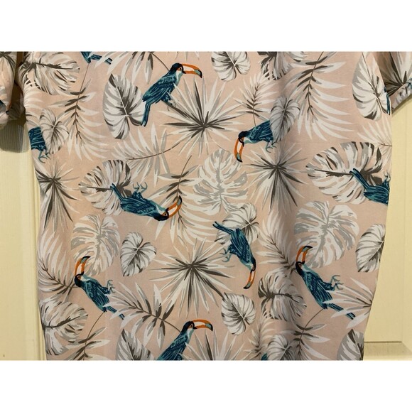 Good Vibes Life Is A Beach 80s Pastel Pink Bird Hawaiian Mens Shirt Med Resort - Picture 9 of 12